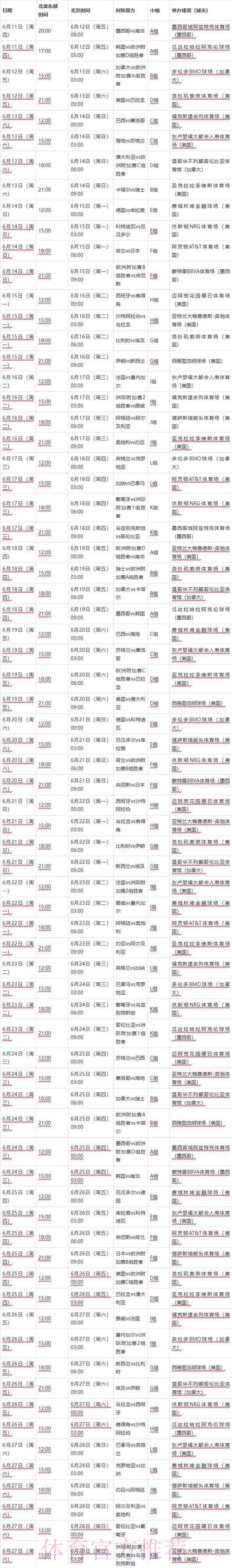 2026世界杯比赛时间中国时间最新时间表实时查看